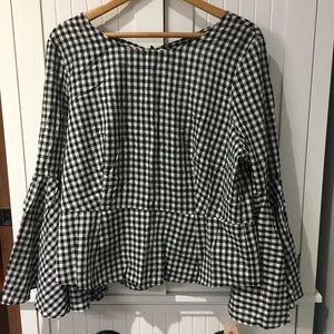 Black and white check top with bell sleeves